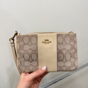Coach Tan and Cream Signature Wristlet